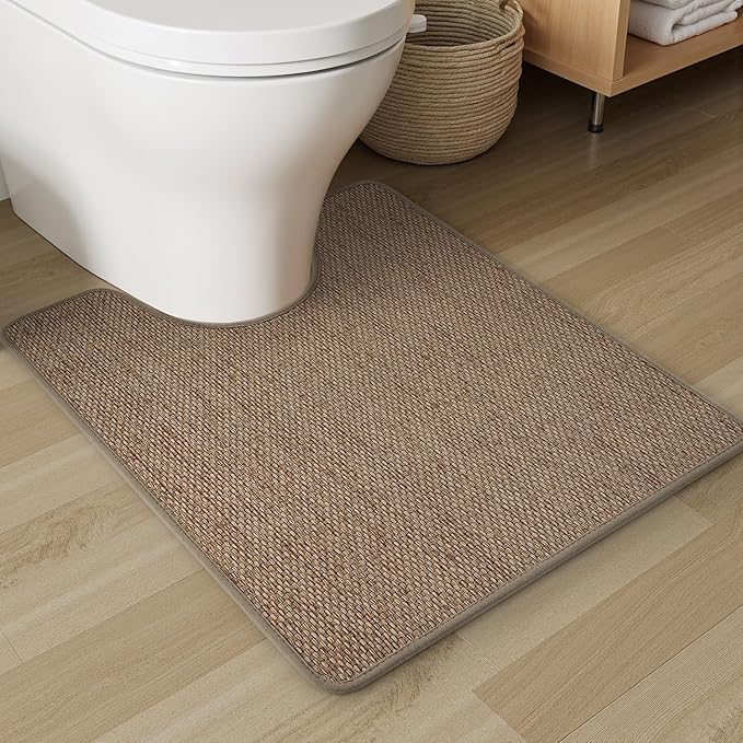 PADOOR Braided Toilet Rugs U Shaped, Non Slip Toilet Mats for Bathroom Floor Machine Washable Super Absorbent Contour Bath Rugs for Toilet Mat Quick Dry U Shaped Toilet Rug, 20''x24'' Brown