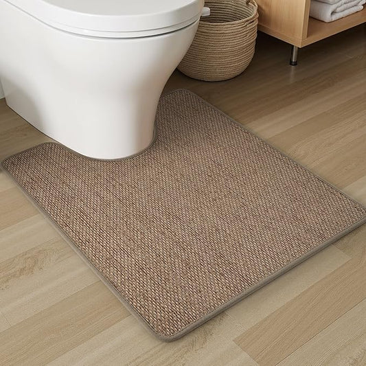 PADOOR Braided Toilet Rugs U Shaped, Non Slip Toilet Mats for Bathroom Floor Machine Washable Super Absorbent Contour Bath Rugs for Toilet Mat Quick Dry U Shaped Toilet Rug, 20''x24'' Brown