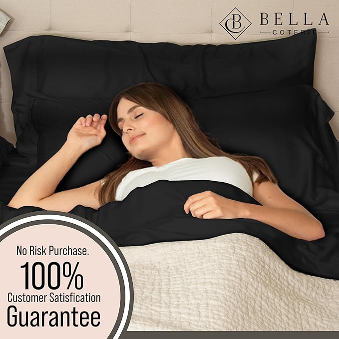 Bella Coterie Luxury Bamboo Viscose Twin XL Size Sheet Set | 100% Organically Grown | Ultra Soft | Cooling for Hot Sleepers | 18" Deep Pocket [Black]