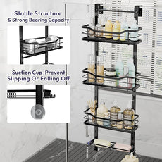 SWTYMIKI Over the Door Shower Caddy - 4 Tier Adjustable Shower Organizer Hanging with Soap Holder, No Drilling Stainless Steel Bathroom Rack Hanging for Body Wash, Shampoo, Soap, Razor, Black
