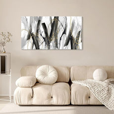 AJAZIKO Black and Gold Modern Wall Art - Large Abstract Wall Art Decor for Living Room, Bedroom, Office - Elegant Black and White Painting for Stylish Home Decor