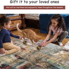 Lahome Modern Abstract Round Rug 6ft - Large Red 6x6 Circle Rugs for Living Room Bedroom Dining Room,Soft Non Slip Mat Indoor Floor Carpet for Coffee Table Hardwood Playroom