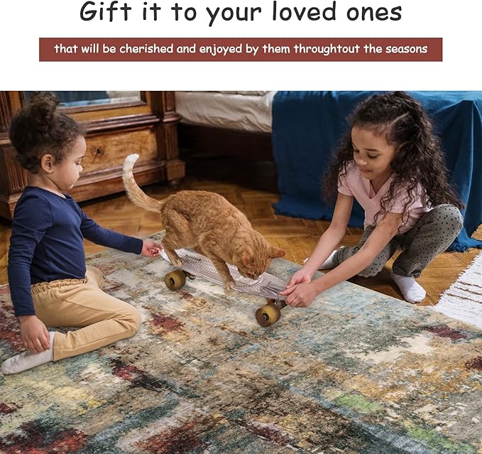 Lahome Modern Abstract Round Rug 6ft - Large Red 6x6 Circle Rugs for Living Room Bedroom Dining Room,Soft Non Slip Mat Indoor Floor Carpet for Coffee Table Hardwood Playroom