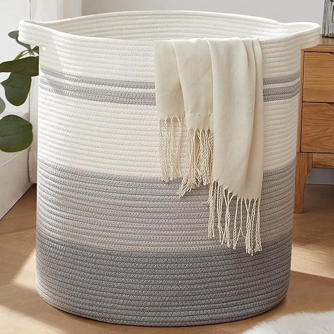 OIAHOMY 115L Laundry Baskets Hamper with Handles, Decorative Basket for Living room, Woven Storage Basket for Toys Bin,Pillows, Blankets, Clothes-20x22.5in-Gradient Grey