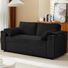 Convertible Corduroy Sofa Bed with USB Charging Port & Cup Holders, 68.11
