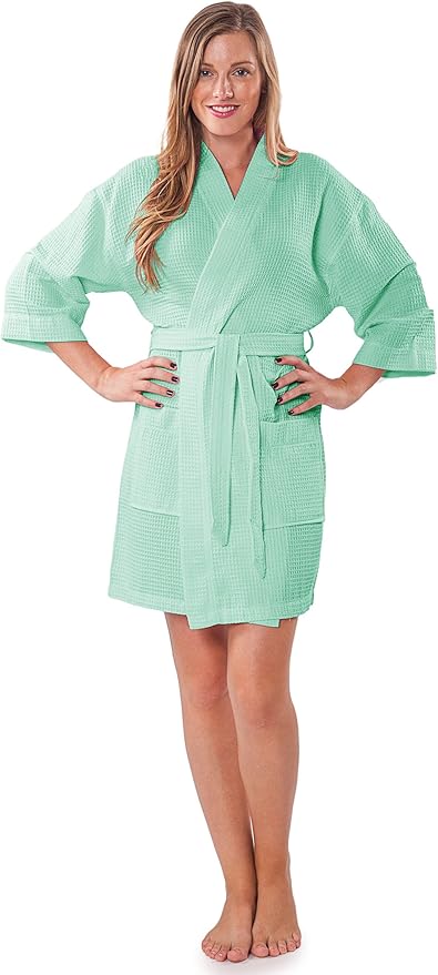 Turquaz Lightweight Short Robes For Women Waffle Kimono Bathrobe - Soft, Fast-Drying, Long-Lasting Cotton Blend
