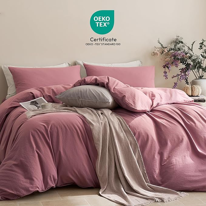 JELLYMONI Duvet Cover King Size - 100% Washed Cotton Comforter Cover with Linen-Like Texture, Breathable & Soft Bedding for Modern Home, Guest Room and Everyday Use,1 Duvet Cover & 2 Pillowcases