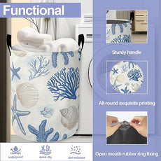 Vintage Starfish Laundry Basket, Shells Oxford Cloth Laundry Hamper With Handle Foldable Portable Clothes Storage Basket Storage Bag For Laundry Room/Bathroom/Bedroom/Dormitories
