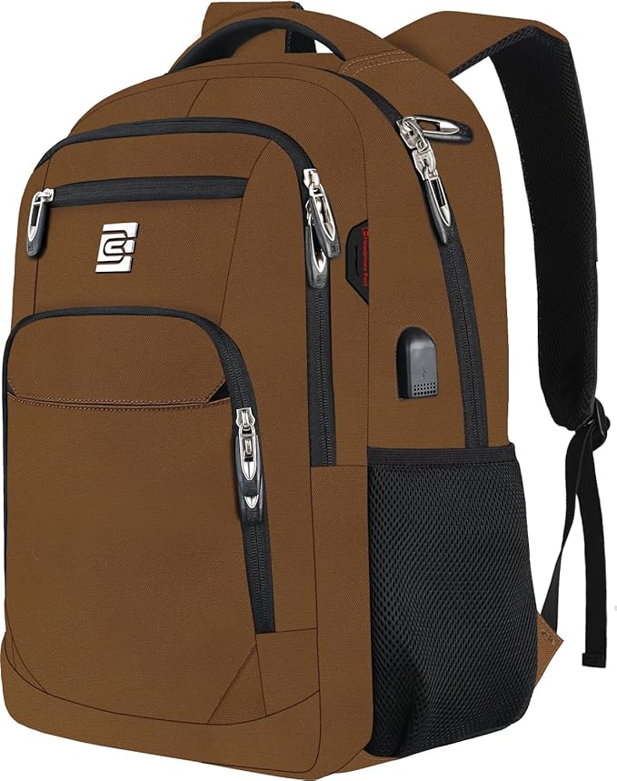 Volher Laptop Backpack,Business Travel Anti Theft Slim Durable Laptops Backpack with USB Charging Port,Water Resistant College Computer Bag for Women & Men Fits 15.6 Inch Laptop and Notebook-Brown