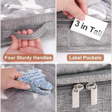 punemi 3-Inch Low Profile Under Bed Storage Containers，No-Structure, Soft Foldable Zippered Underbed Cloth Blanket Storage bins — Fits Under Crib, Couch，Sofa or Dorm bed, 4-Pack, 20x40x3in