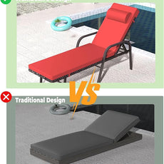Patio Chaise Lounge Set 3 Pieces Pool Lounge Chairs,Cushioned Outdoor Folding Lounge Chair w/Arm and Rattan Adjustable Backrest for Poolside Porch,Folding Table Included,Red