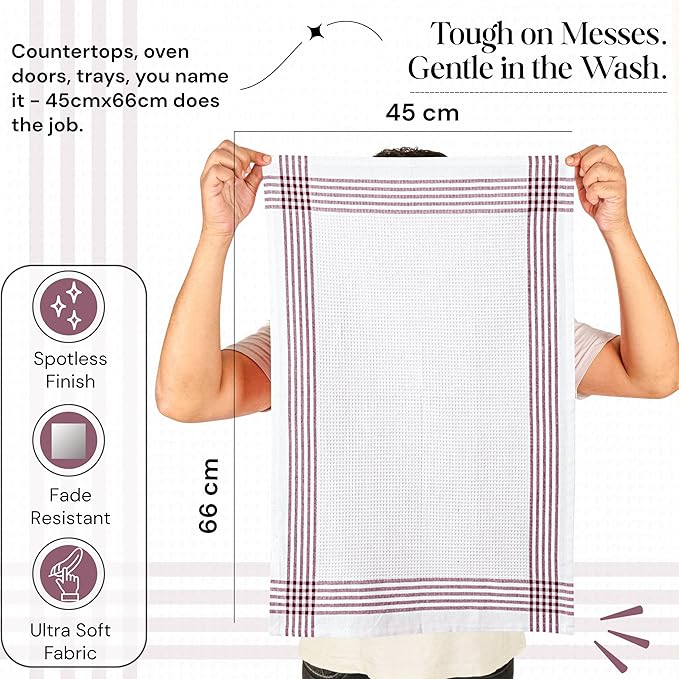 Burgundy and White Waffle Kitchen Towels 5 Pack, 100% Cotton, 16x26 Inch, Absorbent, Quick Dry, Durable Dishcloths for Wiping, Cleaning, Machine Washable, Kitchen, and Cooking Use
