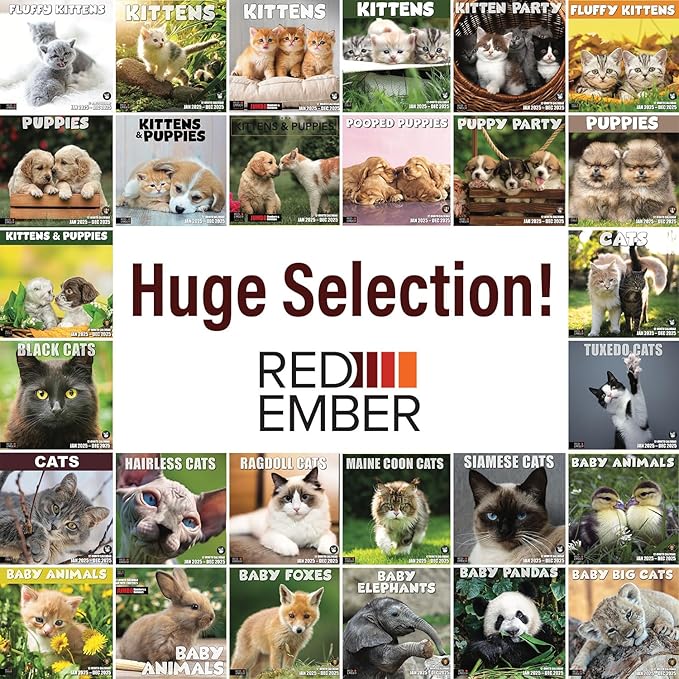 RED EMBER Puppies 2025 Wall Calendar 12 Month | 12" x 24" Open | Thick & Sturdy Paper | Giftable | Dog Calendar 2025