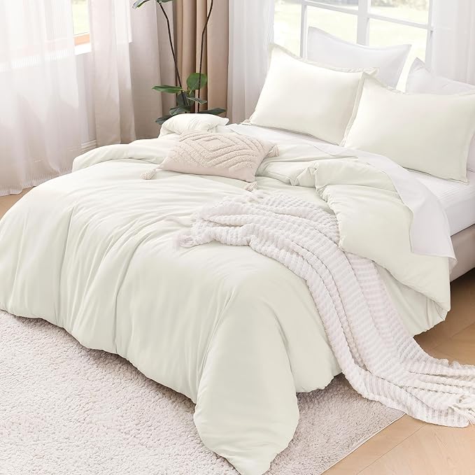 Litanika Comforter Set, Lightweight Solid Bedding Comforter Set, Fluffy Down Alternative Bed Set, Cream, Queen