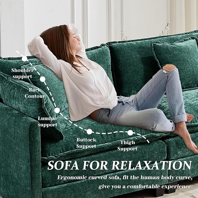 SoarFlash Chenille Sectional Sofa, Comfy Modular Single Sofa with Ottoman, Modern Recliner Deep Seat Sofa Set for Living Room,Green
