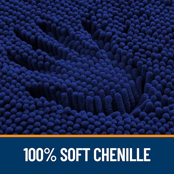 OLANLY Bathroom Rugs 34x21, Extra Soft Absorbent Chenille Bath Rugs, Rubber Backing Quick Dry, Machine Washable Bath Mats for Bathroom Floor, Tub and Shower, Home Decor Accessories, Navy