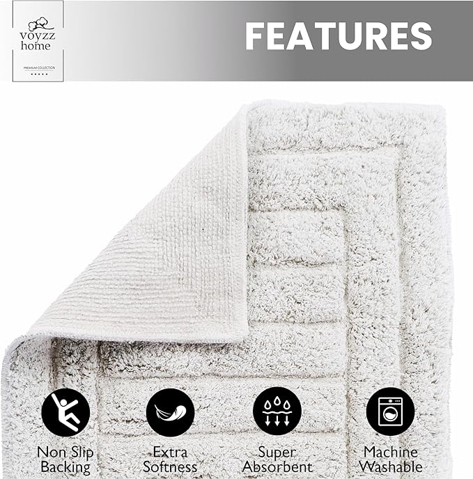 voyzz home Luxurious 100% Cotton Bathroom Rug Mat - Featuring Ultra-Soft Plushness, Non-Slip Design, Thickness, and Washability. Enhancing Home Decor, Bath Mat Measuring 20"x32" Striped Grey.…
