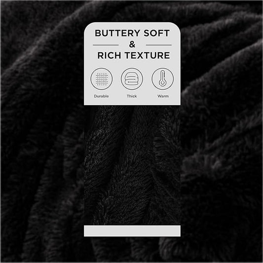 Bedsure GentleSoft Fuzzy Sherpa Faux Fur Twin Blanket Black Cozy Gifts for Women Men, Soft Fleece Plush Warm Minky Thick Blanket Twin Size for Bed, Couch, Dorm Essentials Black Decor Gifts, 60x80