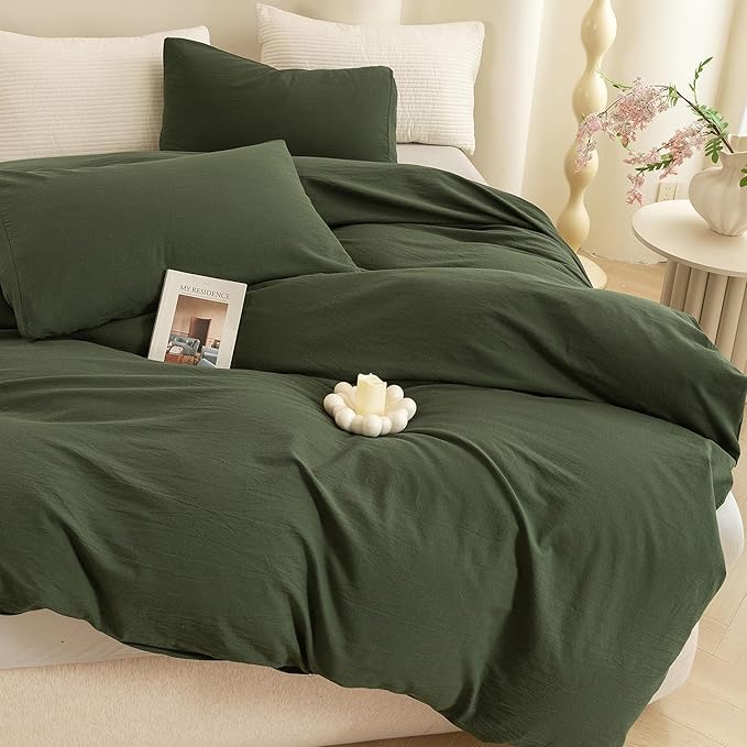 ECOCOTT 3 Pieces Duvet Cover Set Oversized Queen Size 100% Washed Cotton 1 Duvet Cover with Zipper and 2 Pillowcases, Ultra Soft and Breathable Cozy Simple Style Bedding (98''x98'')