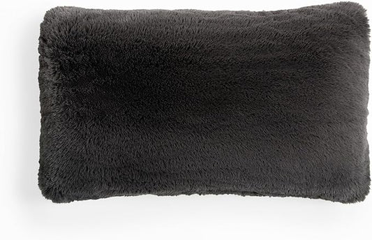 UnHide Squish Lumbar Pillow - Faux Fur Pillow - Extra Soft Throw Pillow - Rectangular Shaped, Polyester Fill - Machine Washable - Perfect for Living Room Or Bedroom - 10” x 18” - Charcoal Charlie