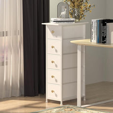 GiftGo Narrow Dresser Cabinet Vertical Slim Dresser Chest of Drawers Skinny Storage Tower for Small Spaces Gaps Closet Bedroom Bathroom Small Fabric Drawer Unit (White, 5 Drawers)