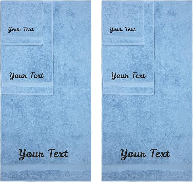 Personalized Towels, Hotel & Spa Quality, Super Soft, Highly Absorbent, Bathroom Sets, 100% Cotton Monogrammed towels 6 Piece Towel Set, Includes 2 Bath Towels, 2 Hand Towels, 2 Washcloths, Blue