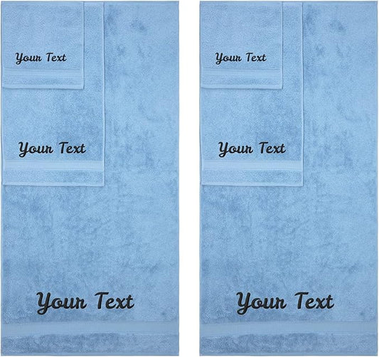 Personalized Towels, Hotel & Spa Quality, Super Soft, Highly Absorbent, Bathroom Sets, 100% Cotton Monogrammed towels 6 Piece Towel Set, Includes 2 Bath Towels, 2 Hand Towels, 2 Washcloths, Blue
