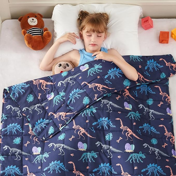 yescool Dinosaur Weighted Blanket 10 Pounds Cooling Weighted Lap Blanket, Navy Heavy Blankets for Sleeping, Weighted Throw Blankets Gift for 80-110lbs, 40" x60