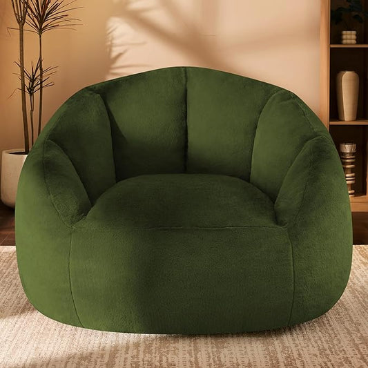 Giant Bean Bag Chair for Adults - Comfy Plush Round Shell Soft Accent Chair, Oversized Cozy Lounge Floor Sofa Reading Chair, Mini Couch for Living Room, Bedroom & Game Rooms, Dorm, Green