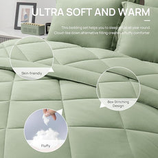 Love's cabin Twin XL Comforter Set Sage, 5 Pieces Twin XL Bed in a Bag, All Season Bedding Sets with 1 Comforter, 1 Flat Sheet, 1 Fitted Sheet, 1 Pillowcase and 1 Pillow Sham