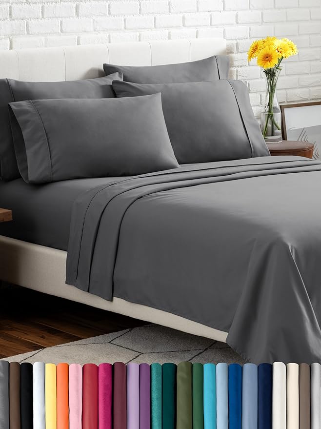 Bare Home Hotel Luxury Full Sheet Set, Extra Soft - 6 Piece Set - Deep Pockets - Easy Fit - Cooling & Breathable - Wrinkle, Fade, Stain Resistant - Includes 4 Pillowcases (Full, Grey)