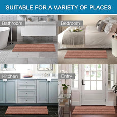 H.VERSAILTEX 2 Piece Set Bathroom Rugs Bath Mats Sets Super Absorbent Chenille Striped Bath Mats Non Skid Machine Wash Dry Rugs for Bathroom Floor (Muted Clay, 47 x 17 Plus 17 x 24 - Inches)