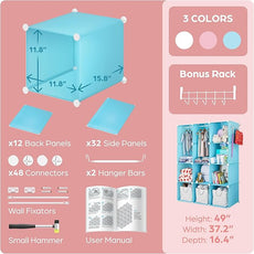 Baby Closet Organizer for Nursery - Durable Baby Wardrobe Armoire for Closet - Customizable Dresser Shelves - Waterproof Shelf Clothes Organizer w/Wall Fixation (Blue)