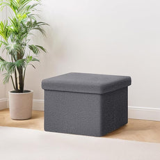 PINPLUS Storage Ottoman Cube Sherpa Ottoman Foot Rest,Small Foldable Portable Boucle Ottomans, Faux Teddy Fur, Grey 16.5
