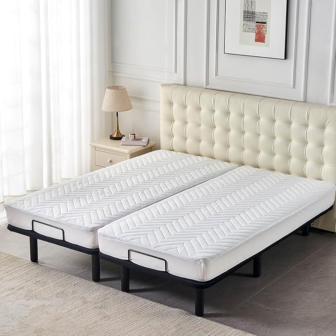 Waterproof Quilted Split California King Mattress Pad for Adjustable Bed 2 Cali Twin XL 36x84 Padded Protector Soft Fitted Sheet Style Matress Cover White