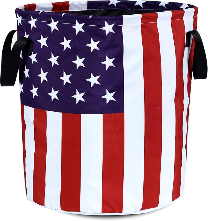 American Flag Laundry Basket Foldable Oxford Cloth Funny Tote Bag Laundry Hamper Clothes Storage Bucket Organizer For Bathroom/Laundry Storage/Bedroom Storage Basket 17.7x13.7 Inch
