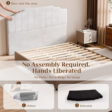 Queen Headboard Only - Beige Velvet Upholstered Headboard for Bed, No Assembly Required, Pure Sponge Design, Place Between Bed & Wall, Vertical Stripe with Stepped Crown Top Edge