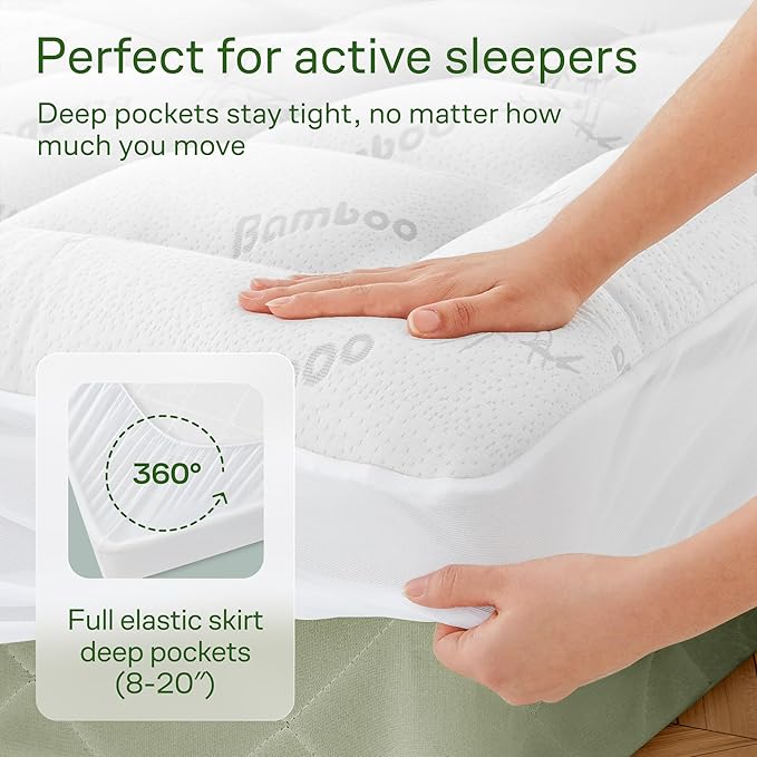 Ultra Soft California King Size Mattress Topper - Viscose Made from Bamboo Pillow Top Mattress Pad for Back Pain Relief - Naturally Cooling for Hot Sleepers, White