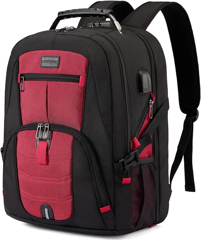 LOVEVOOK Travel Laptop Backpack Waterproof Anti Theft Backpack with Lock and USB Charging Port Large 17-17.3 Inch Computer Business Backpack for Women Men Red