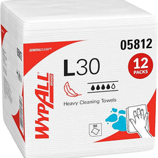 WypAll GeneralClean L30 Cloths Heavy Duty Cleaning Wipes (05812), Quarterfold, Strong and Soft Bulk Paper Wipers, White (12 Packs of 90 Sheets, 1,080 Sheet Total)