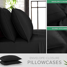 Pure Bamboo Twin Sheets, Genuine 100% Organic Viscose Derived from Bamboo Bed Sheet Set, Luxuriously Soft & Cooling, Double Stitching, 2 Year Quality Promise (Twin, Black)