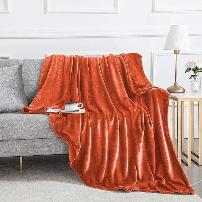 IR Imperial Rooms Fleece Blankets Queen Size 90x90 Inches- 8 Pack - Super Soft Fluffy Throw Blanket for Sofa and Bed - Warm and Cozy Lightweight 400 GSM Microfiber Bed Throws Blankets (Queen, Rust)