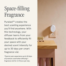 Pura Mini Smart Fragrance Diffuser for Small Spaces Adjustable Smart Home Device with LED Light & Automatic Vial Detection - Includes 1 Scent Refill; White Tea no.1