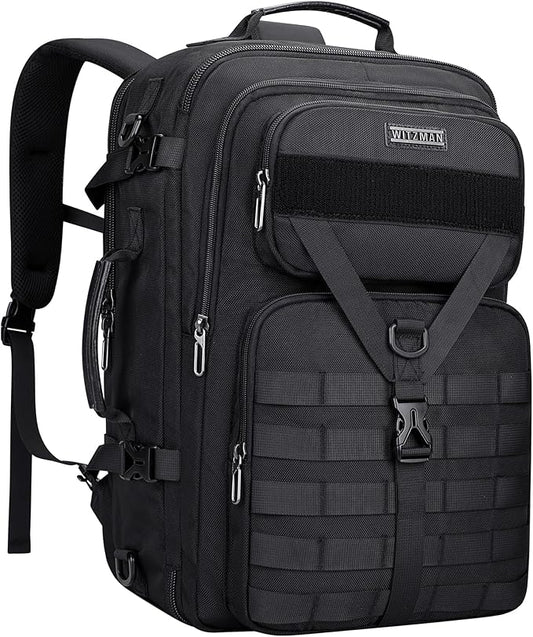 WITZMAN Carry On Travel Backpack for Men Large Convertible 45L Fit 17 Inch Laptop Backpack 3 in 1 Bag for Airline Approved(B688 Black)