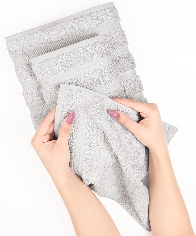 American Soft Linen Luxury 4 Piece Bath Towel Set, 600 GSM 100% Cotton Turkish Bath Towels for Bathroom, 27x54 in Large Bathroom Shower Towels, Silver Grey