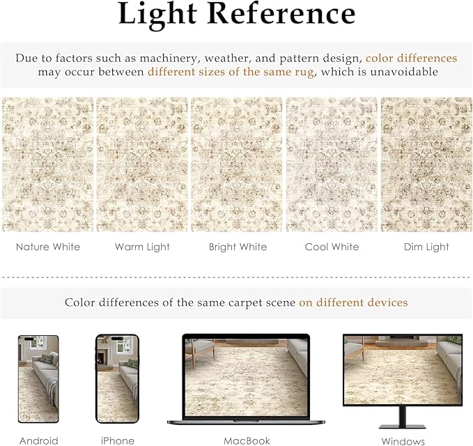 6x9 Washable Neutral Area Rug Beige Vintage Living Room Bedroom Carpet Non-Slip Soft Medium Pile Floral Indoor Throw Rug for Dining Room Entryway Office