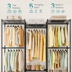 SONGMICS Heavy-Duty Clothes Rack, Garment Rack, Portable Closet, 68.7-Inch Wide Clothing Rack with Adjustable Mesh Shelves and Hanging Rails, Ink Black ULGR433B01