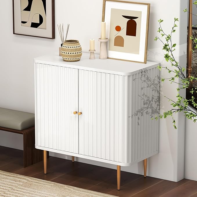 32" Sideboard Buffet Cabinet with Storage,Modern Accent Cabinet with 2 Door and Removable Shelves,Credenza Buffet Table for Living Room,Dinning Room,Entryway,White