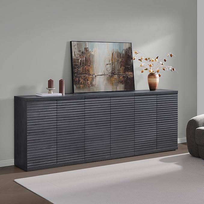 SICOTAS Buffet Cabinet with Storage Accent Sideboard Modern Credenza with Doors & Shelves Fluted Media Console Mid Century Coffee Bar Table for Living Room Kitchen Dining Room Hallway (3PCS)