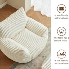 Premium Beige Bean Bag Chair for Adults with Armrest- Ultra Plush Memory Foam Lounge Sofa & Comfy Reading Nook Chair for Bedroom, Living Room & Dorm (White, with Footrest)